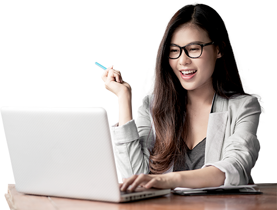 Banner Girl Holding a Pen