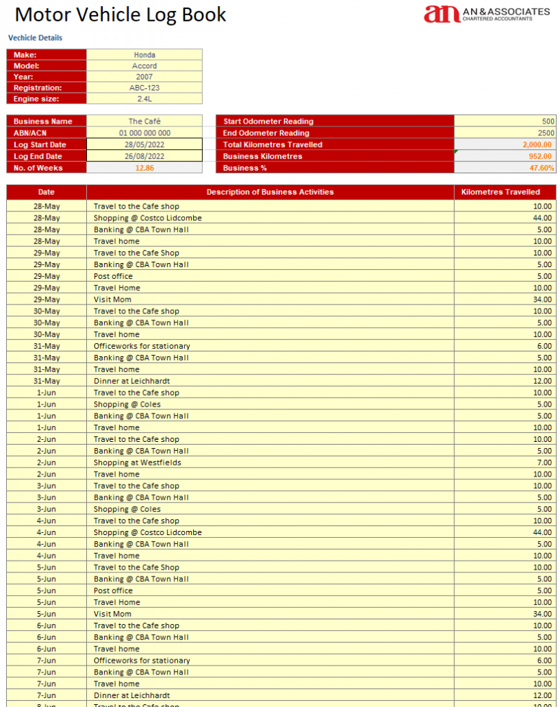 Motor Vehicle Logbook